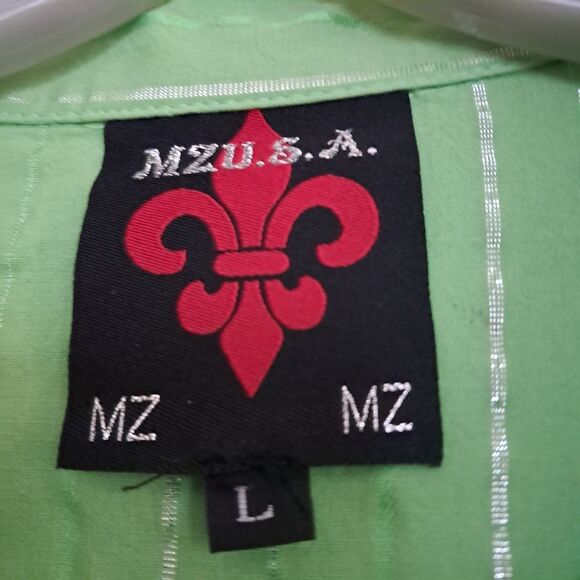 MZ.U.S.A. Shirt Men's Large L Green Graphic Print Button Up Abstract Embroidered - Picture 4 of 9